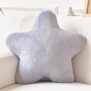 Xiashrk Star Pillow, Decorative Throw Pillows for Bed Couch, 15" Star Shaped Pillow Plush Floor Cushions Room Decor Pillow with Faux Rabbit Fur for Sofa Bedroom Living Room (Light Grey, 15" x 15")