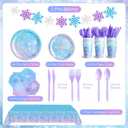 Sliner 171 Pcs Winter Snowflake Tableware Set Snowflake Party Supplies Winter Party Decoration Include Paper Wonderland Plates Napkins Cups Cutlery Tablecloth Banner for Birthday