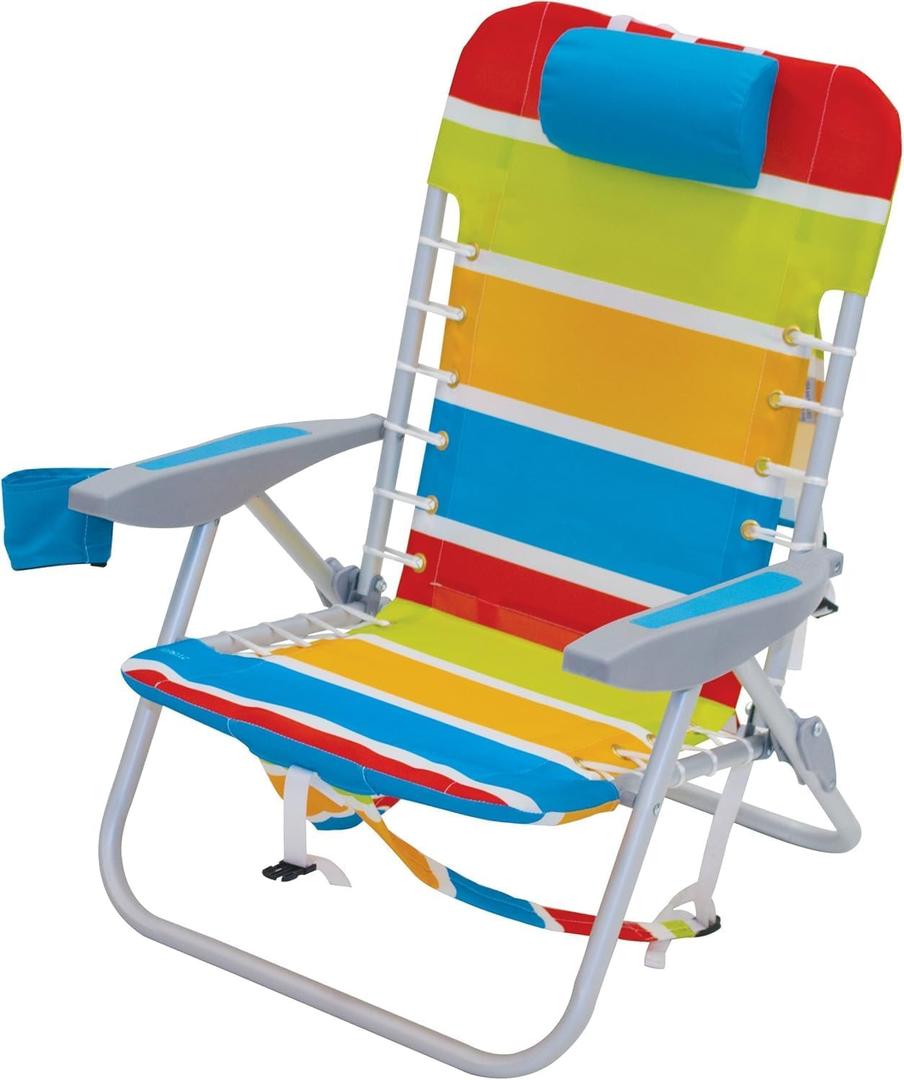 Rio Brands 4-Position Backpack Lace-Up Suspension Folding Beach Chair, Bright Stripe