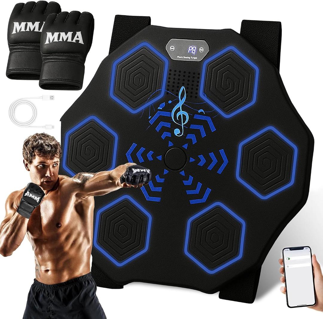 Punching Music Boxing Machine for Adults - Wall Music Punching Machine Adult w/Bluetooth, 9 Speed Level, Light up Boxing Target, Gloves - Music Boxing Machine Workout Pad for Home