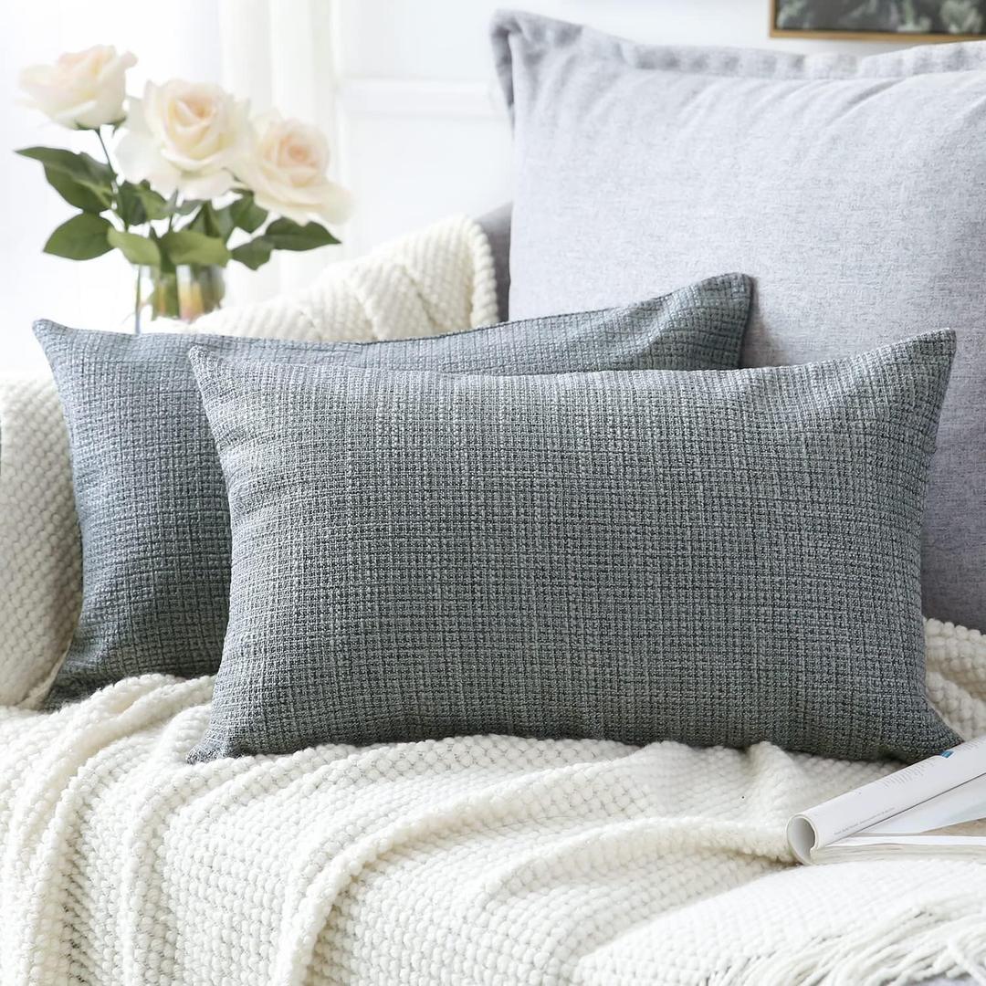 OTOSTAR Linen Throw Pillow Covers Set of 2 Decorative Lumbar Pillowcases Cushion Covers 16x24 Inch for Home Decor Sofa Bedroom Car 40 x 60 CM Dark Grey
