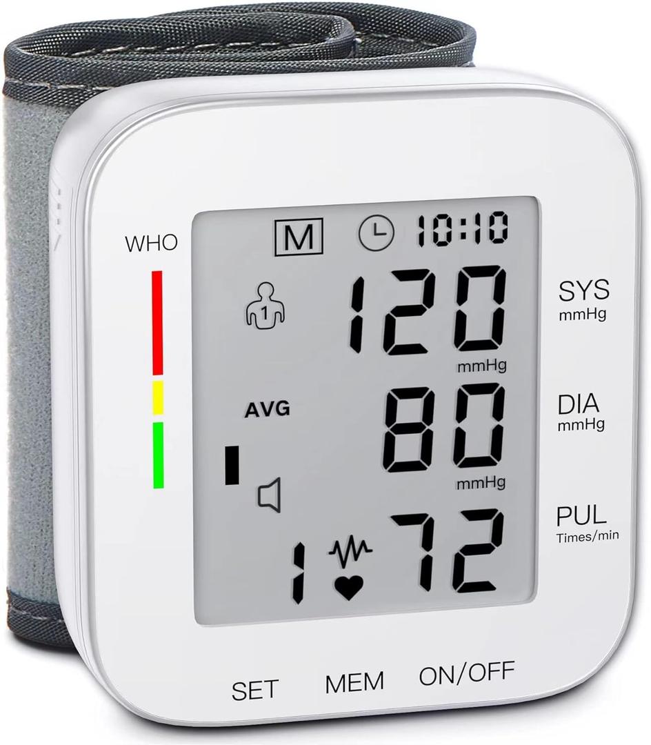 MMIZOO Wrist Blood Pressure Monitor Large LCD Display BP Machine Adjustable Cuff 5.31-7.68 inch Automatic 99x2 Sets Memory with Carrying Case for Home Use (W1681) (White)