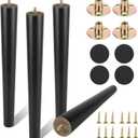 16 Inch Black Wood Table Legs, Mid Century Furniture Legs Set of 4, Round Wooden Replacement Legs for Coffee Table End Table Side Table Night Stand Tapered Desk Chair Legs, Straight