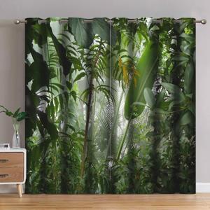 Jekeno Tropical Rainforest Green Plant Blackout Curtains Nature Scenery Decor Home Bedroom Living Room Darkening Grommet Window Drapes 2 Panel Set, 52"x84"