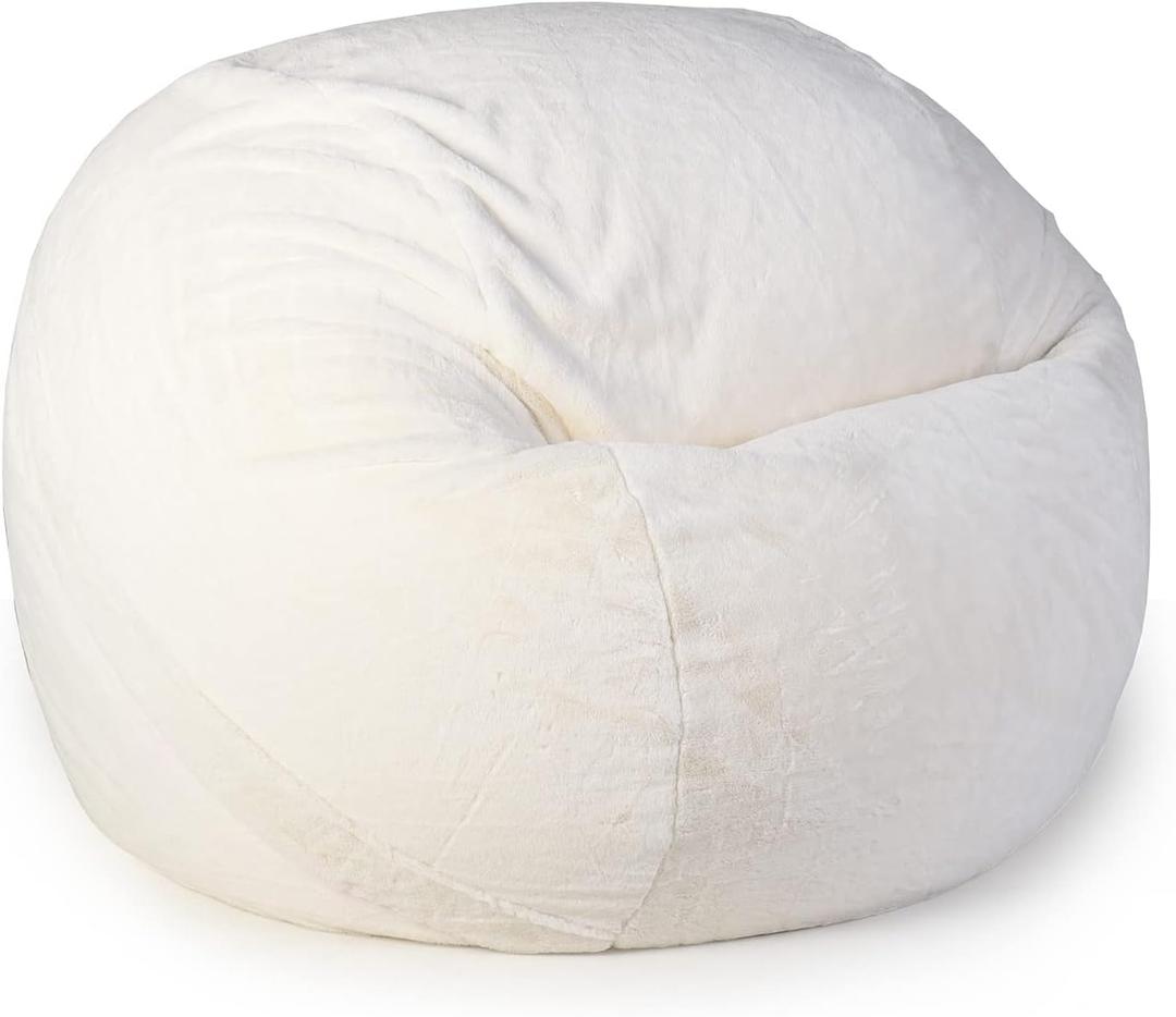 Fur Bean Bag Chairs Cover for Adults(Just Cover,No Filler) 4Ft Machine Washable Large Size Lazy Sofa Cover Luxury/Replacement（Ivory）
