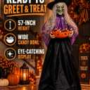 Halloween Witch Animatronic with Candy Bowl, Moving Head & Mouth, Sound