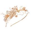 SWEETV Flower-Leaf Bridal Headband Gold Crystal Tiara for Women Pearl Wedding Headpieces for Bride Hair Accessories for Prom Birthday Party