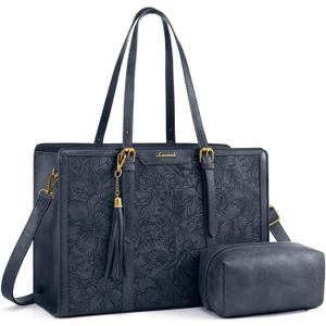 LOVEVOOK Laptop Bag for Women Vintage Leather Work Tote 15.6 inch Large Capacity Computer bag with Clutch Purse for Office, Travel, Casual