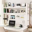 Lefedrasticity Desktop Bookshelf Organizer with Pegboard 3 Tier Desk Hutch Dorm Heavy-Duty Desk Shelf Organizer for Computer Desktop Organizer Shelf for Office Dorm Room Gaming Desks (White, 37.4" L)