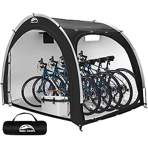 Happy Travel Bike Storage Shed Tent,Outdoor Portable Bicycle Storage Sheds with 210D Oxford Fabric PU4000 Waterproof for 2/3/4/6/8 Bikes,Bike Covers Shelter for Motorcycle,Garden Tools,Toys,Lawn Mower