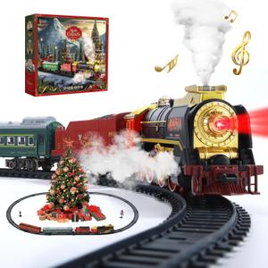 Electric Train Set with Smoke, Sound and Lights, Train Track Toy with Glowing Passenger Carriages for Toddlers and Kids, for Boys and Girls