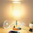 Table Lamp for Nightstand, High-Sensitivity Touch, 3-Level Dimmable Bedside Lamp with AC Outlet | USB | and USB-C, Ideal Night Stand Lamp for Bedroom, Reading, Living Room(Warm&Wooden)