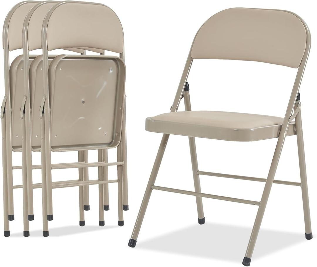 Karl home 4 Pack Brown Folding Chairs with Padded Seats, 330lbs Capacity