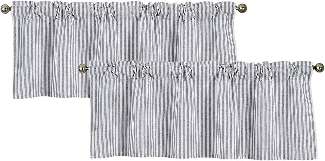 Stripes Textured Drapes Stripe Pattern Valance Curtains Light Reducing Window for Living Room/Bedroom/Kitchen Rod Pocket Valance 52 By 18 Inch Gray (2 Pack) (Grey)