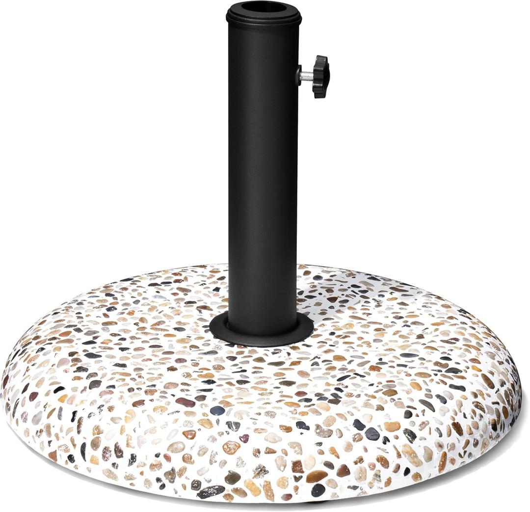 Patio Umbrella Base, 45lbs, Round Cobblestone Concrete Base, Heavy Duty Market Umbrella Stand for Outdoor, Lawn, Deck, Poolside