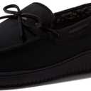 Dearfoams Men's Indoor Outdoor Breathable Pierce Moccasin Slipper (13-14, Black)