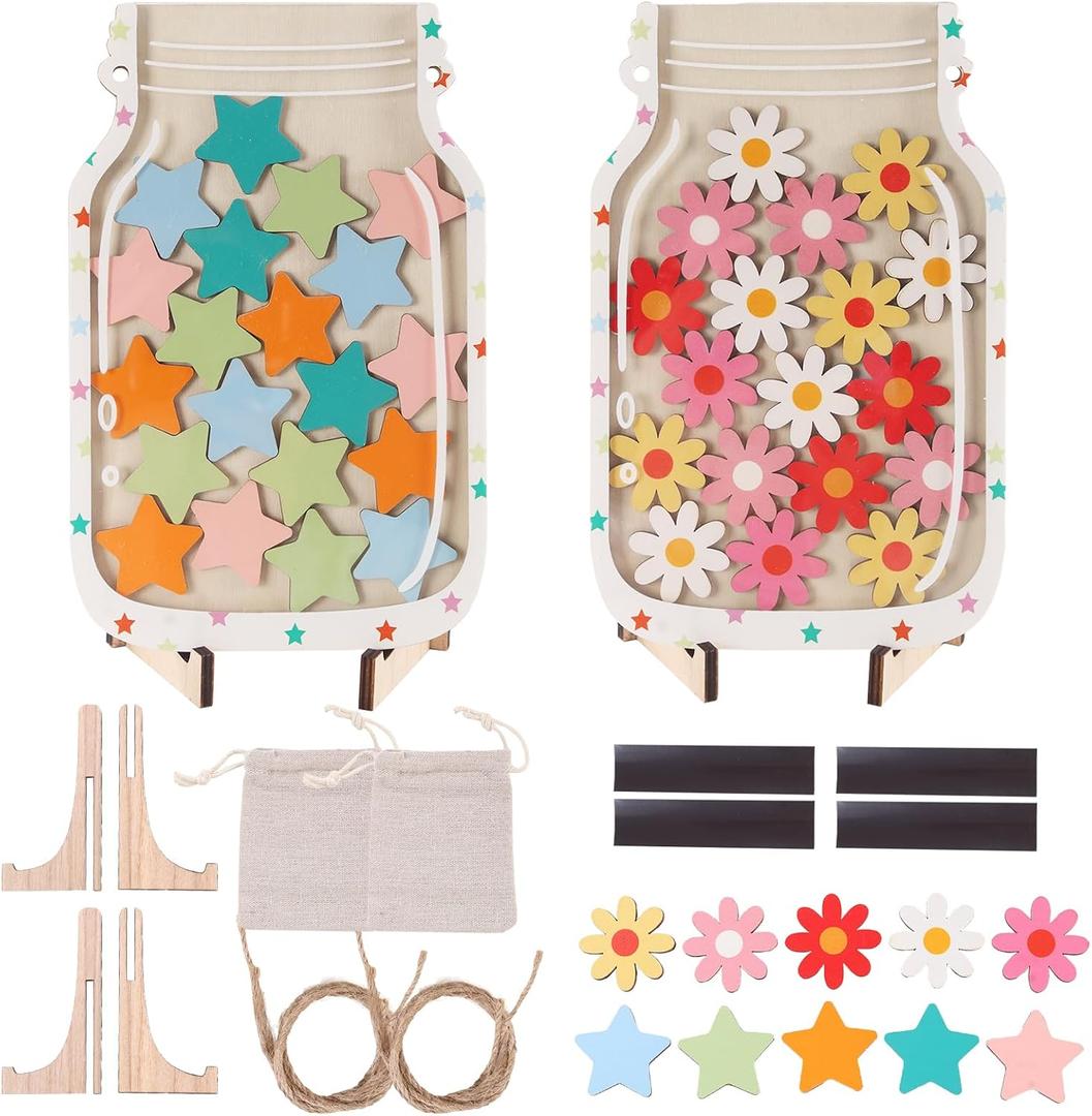 2 Pack Magnetic Reward Jar for Kids, Good Behavior Rewards Jar for Classroom Home, Potty Training Rewards Home Training for Boys Girls, Star and Flower Jar Reward System, Christmas Kids Gift
