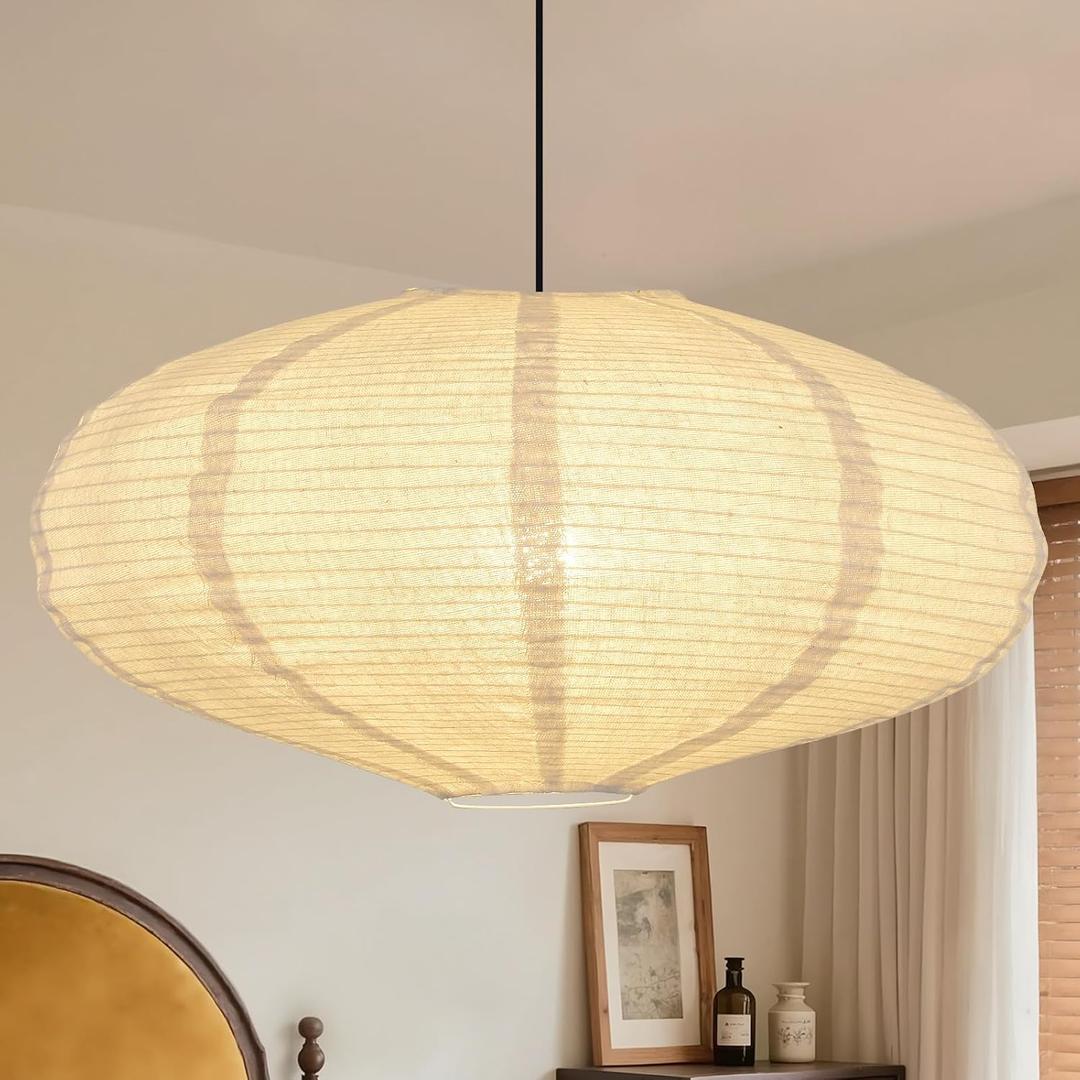 20X10inch Large Hanging Beige Lamp Shade Round Linen Pendant Lamp Shade Minimalist Can replace Hanging Lampshade Paper Lanterns Handmade Fabric Linen Lantern Lights Covers for Living Room Bedrooms