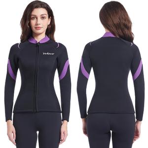 Wetsuit Top Men Women 2mm 3mm Neoprene Wetsuit Jacket Long Sleeve Wet Suit Tops Front Zip Warm Wets Suit Jackets Shirts Stretch for Snorkeling Swimming Surfing Scuba Diving Water Sport 4XL