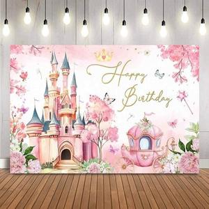 Princess Birthday Background Pink Floral and Castle Fairy Tale Birthday Theme Decorations Little Girls Photo Banner Desset Table Supplies (82"x59") Princess Birthday Background Pink Floral and Castle Fairy Tale Birthday Theme Decorations Little Girls Photo Banner Desset Table Supplies (82"x59")