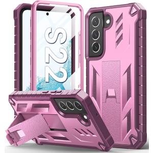 SOiOS for Samsung Galaxy S22 Protective Case: Military Grade Drop Proof Protection Mobile Phone Cover with Kickstand | Rugged Shockproof TPU Matte Textured Sturdy Phone Bumper (Rose Pink)