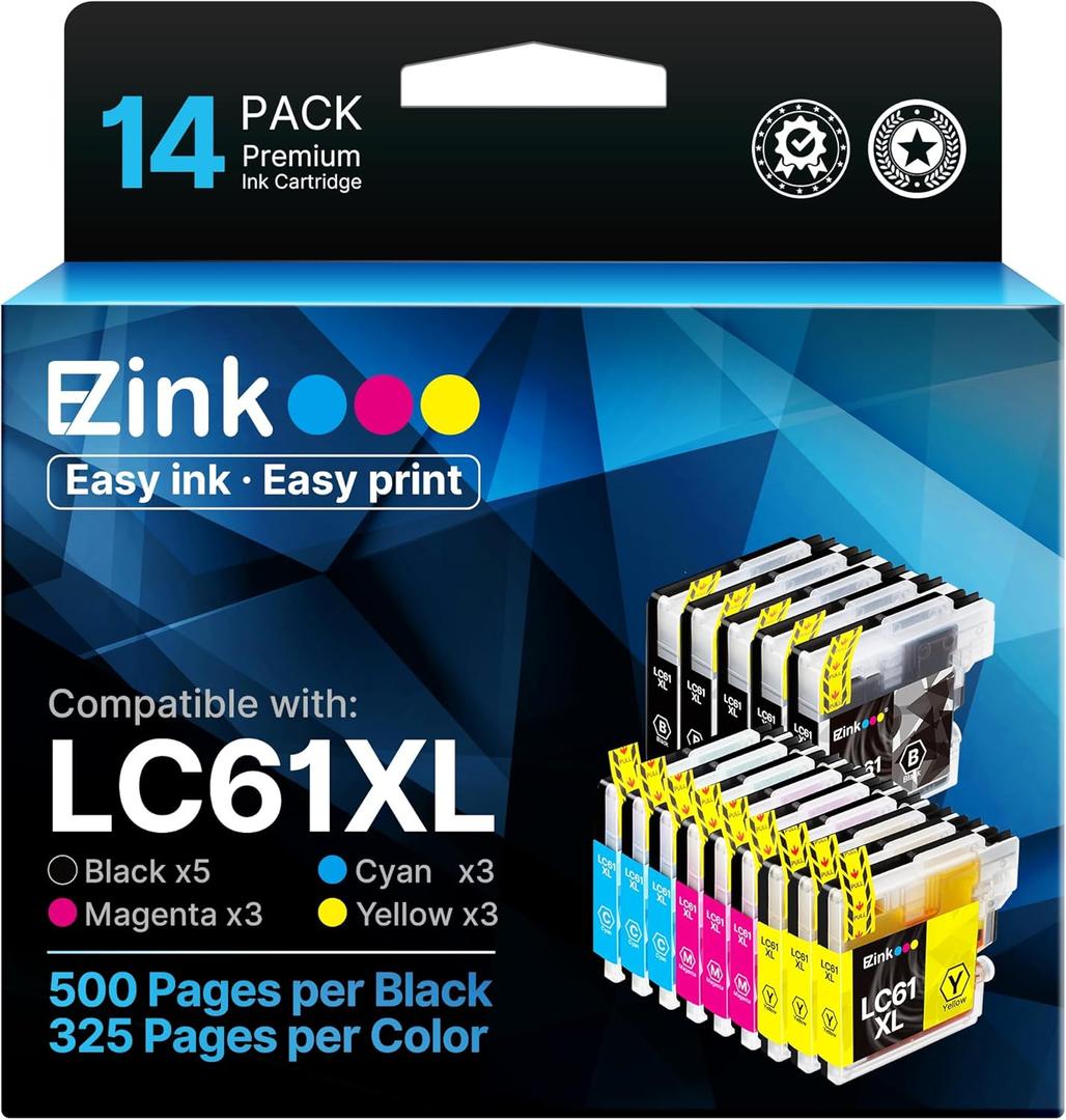 E-Z Ink Compatible Ink Cartridges Replacement for Brother LC61 LC65 LC-61 LC61BK LC61C LC61M LC61Y to use with MFC-490CW MFC-495CW MFC-6490CW MFC-6890CDW (5 Black, 3 Cyan, 3 Magenta, 3 Yellow)