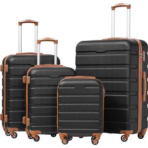 Coolife Luggage 3 Piece Set Suitcase Spinner Hardshell Lightweight TSA Lock (family set-apricot black, 16in20in24in28in)
