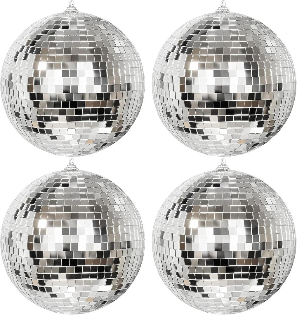 KI Store 4pcs Disco Christmas Balls 6-Inch Silver Large Mirror Christmas Tree Ornaments for Xmas Decor