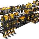 XLarge 64''W Power Tool Organizer Wall Mount | Modular & Corner-Fit 820lbs Garage Storage Rack with 8 Cordless Drill Holder | 4-Tier Heavy Duty Utility Shelf for Battery Workshop Organization