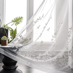Melodieux Flower Embroidery Sheer Curtain for Living Room Patio Sliding Door Wide Window Rod Pocket Voile Drape, White Flower, 100 by 84 Inch (1 Panel)