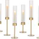 Hewory Gold Hurricane Candle Holders: Brass Candlestick Holders Set of 6 Tall Taper Candle Holders for Candlesticks Candle Sticks Holder Decor for Table Centerpiece Wedding Party Christmas Decorations