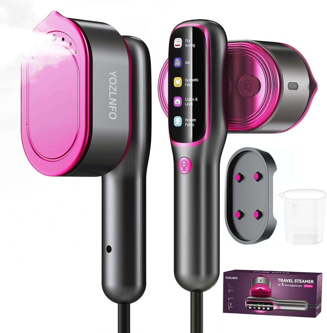 Travel Steamer for Clothes Portable: 2-in-1 Mini Handheld Garment Steamer Iron - 15s Heat Up & 5 Adjustable Steam - Large Ceramic Panel - 110-120V