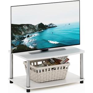 Furinno Turn-N-Tube No Tools 2-Tier Elevated TV Stand, Stainless Steel Tubes, White Oak/Chrome