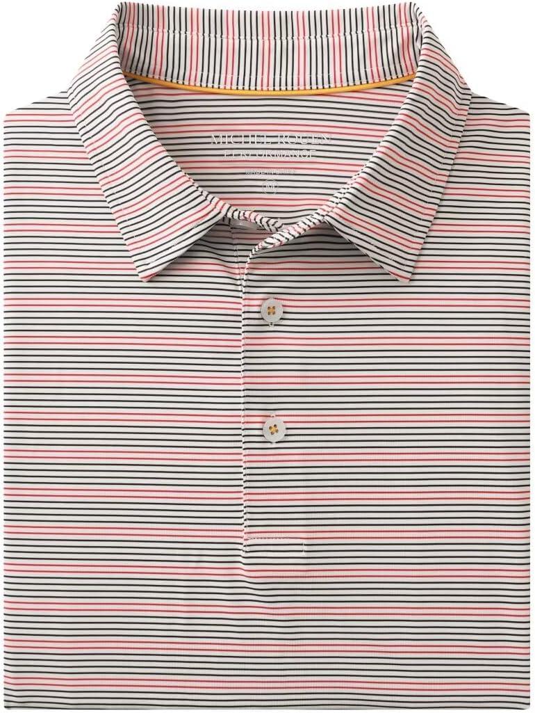 Rouen Men's Polo Shirts Short Sleeve Dry Fit Performance Wicking Moisture Causal Striped Collared Golf Shirts for Men (M)