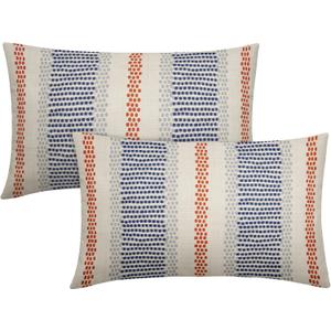 Navy Blue Orange Pillow Covers 12x20 Set of 2 Gray Grey Dot Print Striped Rustic Farmhouse Decorative Lumbar Rectangle Outdoor Throw Pillow Cases