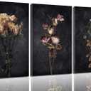 3Pcs Dark Floral Canvas wall art Moody Dried Wildflower Posters Pictures Wall Decor Nature Wilderness Botanical Paintings Abstract Prints for Living Room Bedroom Office Modern Farmhouse Home Artwork