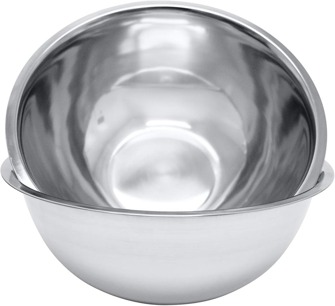 8 Quart, Set of 2, Mixing Bowls, Stainless Steel, Professional Chef, Commercial Kitchen, 13.25 Inches Diameter, Flat Base