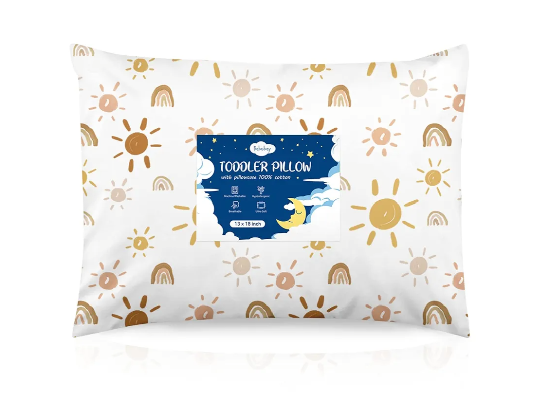 Toddler Pillow,13X18 Toddler Pillows for Sleeping, Machine Washable Kids Pillow with Pillowcase, Perfect for Travel, Toddlers Cot (Sunshine Rainbow)