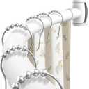 White Curved Shower Curtain Rod 33-78 Inches Adjustable Splicing Design Shower Rods Curved Round Bowed Rust proof, Premium Stainless Steel Need To Drill Shower Curtain Rod for Bathroom, Bathtub, Stall