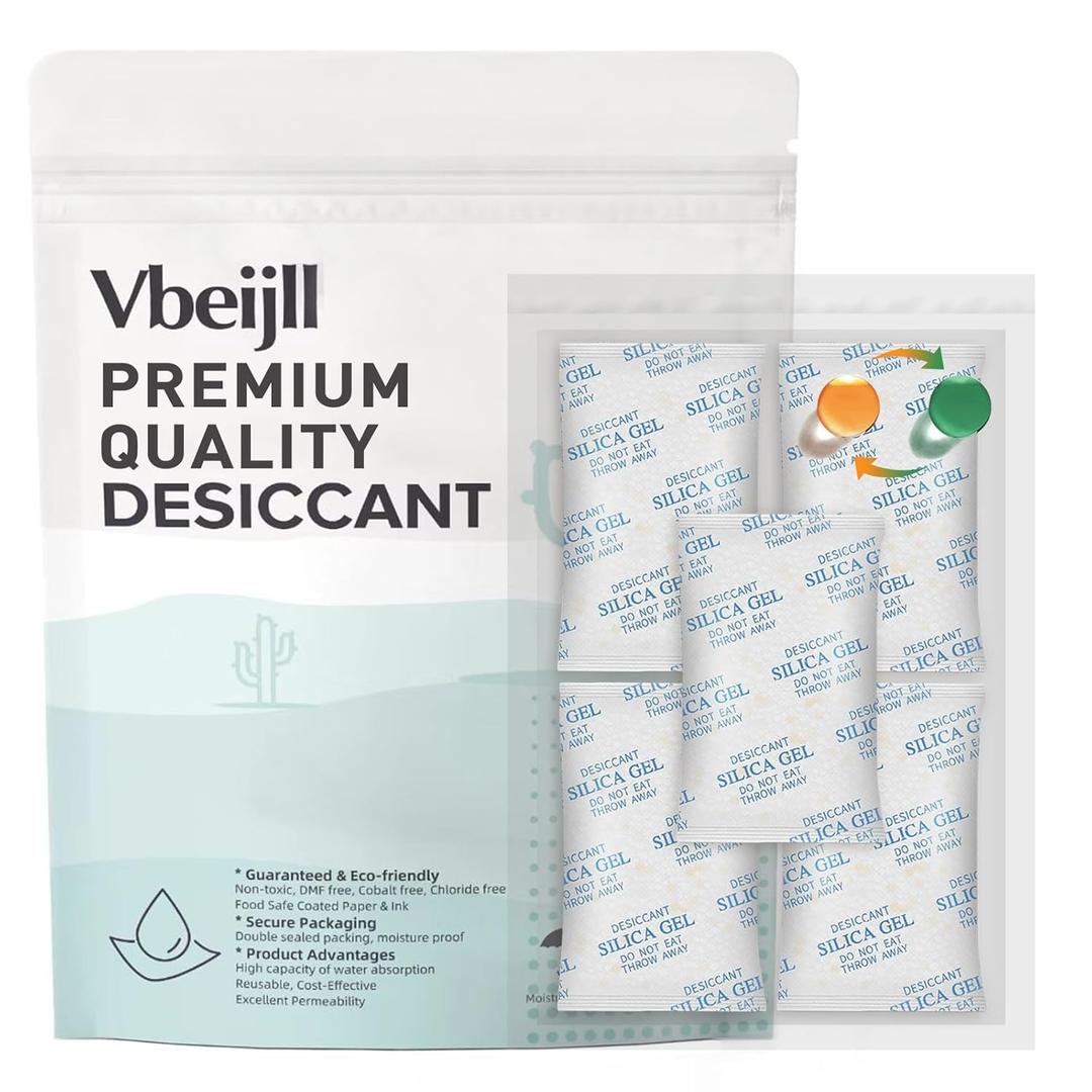 2 Gram (50 Pack) Color-Indicating Silica Gel Packets, Each 5 Pack Individually Sealed, Food Grade Desiccant - Rechargeable Moisture Absorbers for Food Storage, Electronics, 3D Filament & Safes