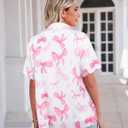 Hawaiian Shirts for Women Soft Cool Summer Hawaiian Shirt Floral Tropic Print Tees V Neck Button Up Short Sleeve Top (L)