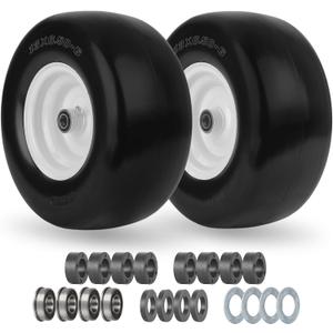 13x6.50-6 Flat Free Lawn Mower Tire and Wheel, Solid Smooth Zero Turn Mower Front Tire Assembly, with 3/ 4" & 5/ 8" Bearing, 4"-6.5" Centered Hub, Compatible with Lawnmower Garden Tractor, 2 Pack