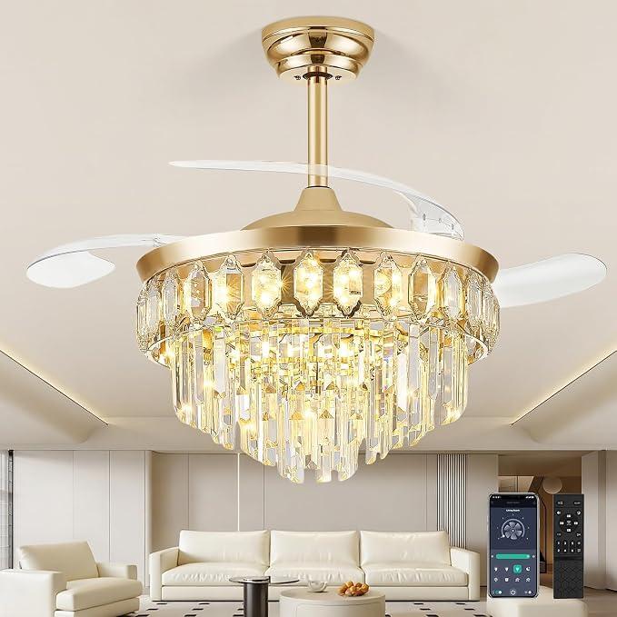 FIDGRA 48'' Fandelier Ceiling Fan with Light, Chandelier Fan, Gold