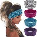 DRESBE Boho Yoga Headbands Leopard Print Hair Bands Stretchy Head Wraps Elastic Hair Accessories for Women (Pack of 4)