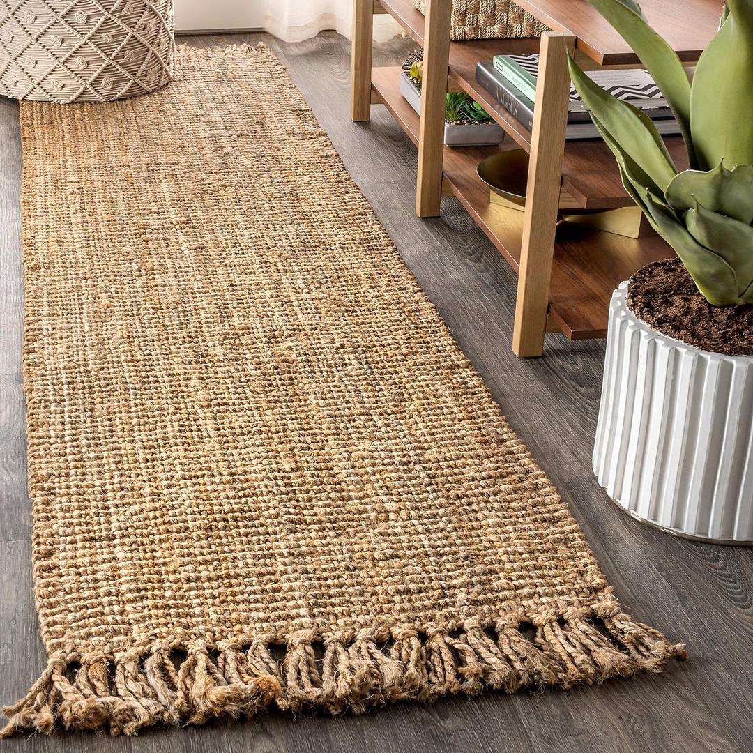 JONATHAN Y Handwoven Jute Fringe Natural Runner Rug, 2x8, Pata, Bohemian, Rustic, Cottage, Easy-Cleaning for Living Room, Bedroom, Kitchen, Non-Shedding (NRF103A-2)