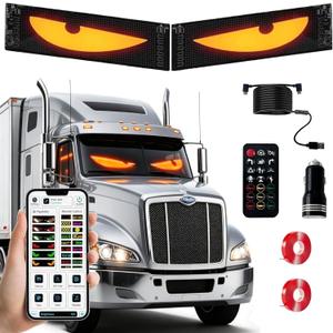 2PCS 23.6"x4.72" Synchronized Devil LED Eyes, Full Color Programmable LED Matrix Panel with APP & Remote Control, DIY Electra Windshield Light for Car & Truck