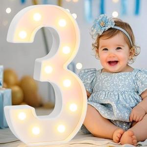 Pooqla Large Light Up Numbers for 3rd Birthday Decorations, 12.6 in Tall White Plastic Marquee Numbers Sign Party Decorations, Gift for Girls Boys Night Light Wedding Anniversary Decor, Big Number 3