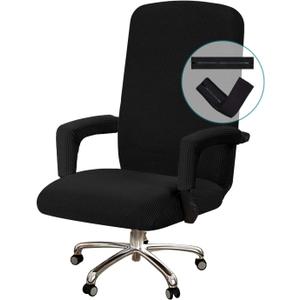 Turquoize Stretchable Chair Cover for Computer Chair, Large Office Chair Cover with Armrest Covers, Jacquard Boss Chair Cover, High Back, Washable, Large, Black