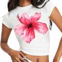 WDIRARA Women's Floral Graphic T-Shirts Crew Neck Short Sleeve Tee Going Out Tops (XL)