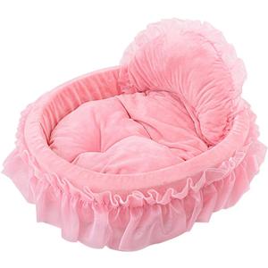 WYSBAOSHU Cute Princess Pet Bed Bow-TIE Lace Cat Sofa Soft Plush Small Dog Cushion Bed Kitten Puppy Round Beds (S, Pink)
